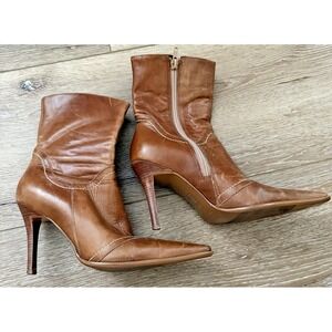 Y2K/90s Bronx Pointed Vintage Distressed Leather Boots Brown Size 7